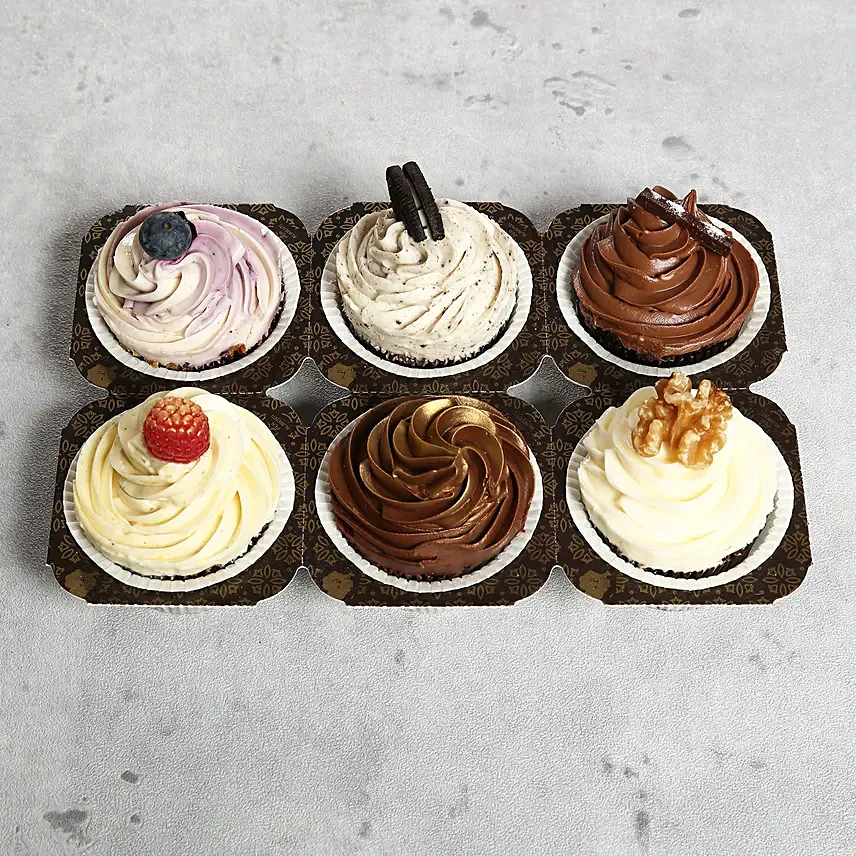 6 Assorted Desginer Cupcakes: Singles Day Gifts