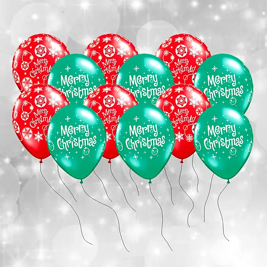10 Christmas Latex Balloons: Merry Christmas Balloons