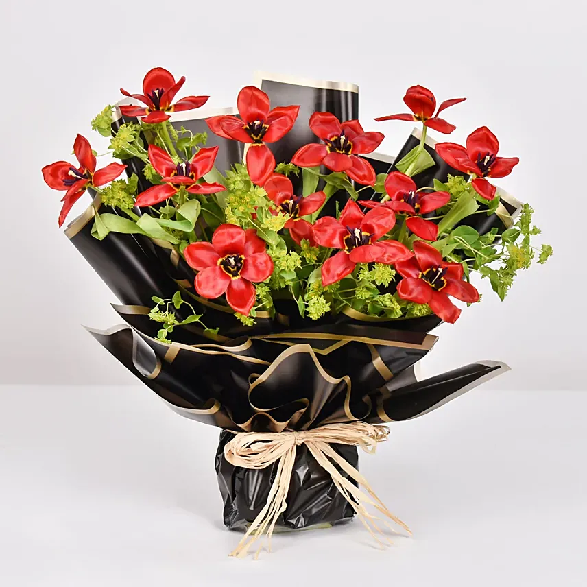 12 Red Tulips Beauty Bouquet: New Year Gifts