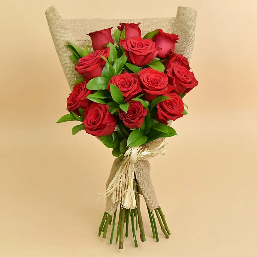 12 Red Roses Love Bouquet: Gifts For Chocolate Day