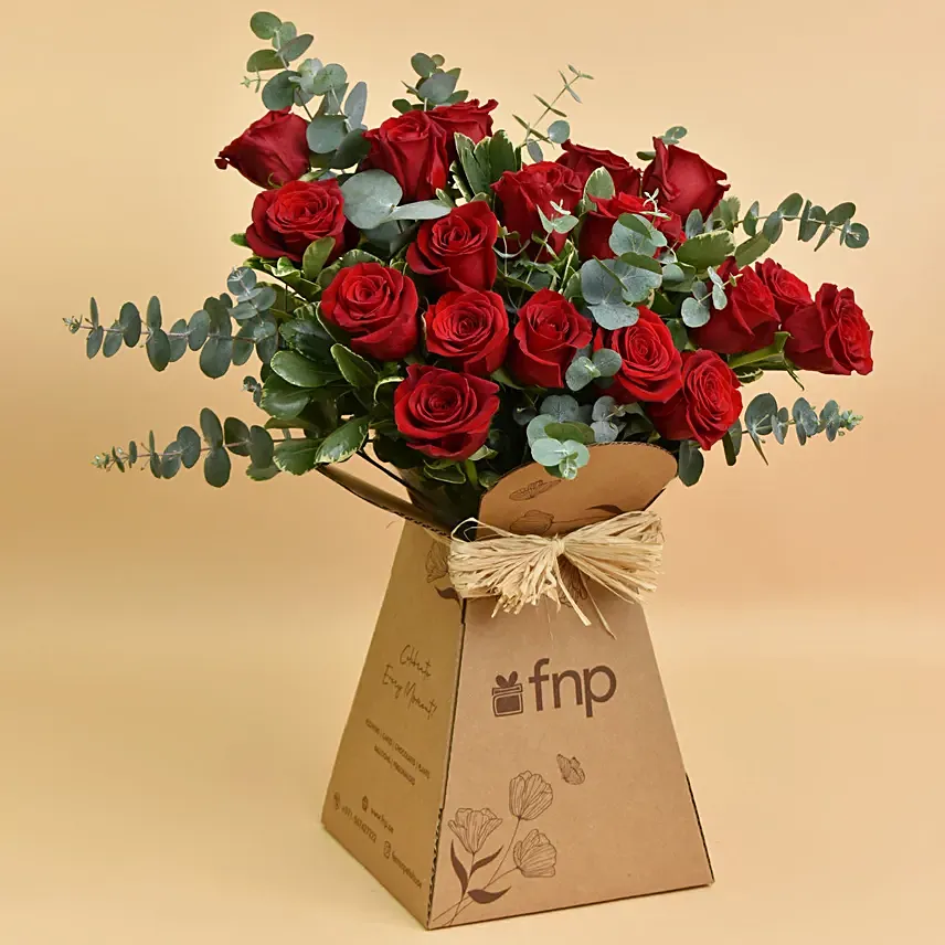 20 Red Roses Hand Bouquet: Flower Box Bouquet