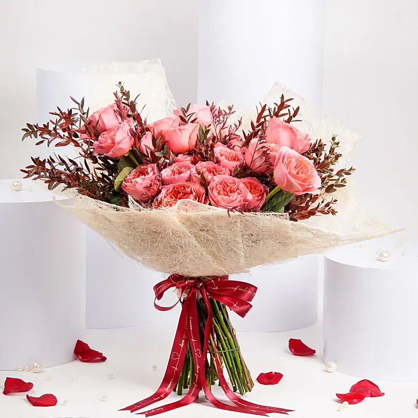 24 Coral Garden Roses Bouquet: Rose Day Flowers