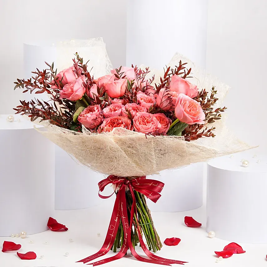 24 Coral Garden Roses Bouquet: Valentines Gifts For Her