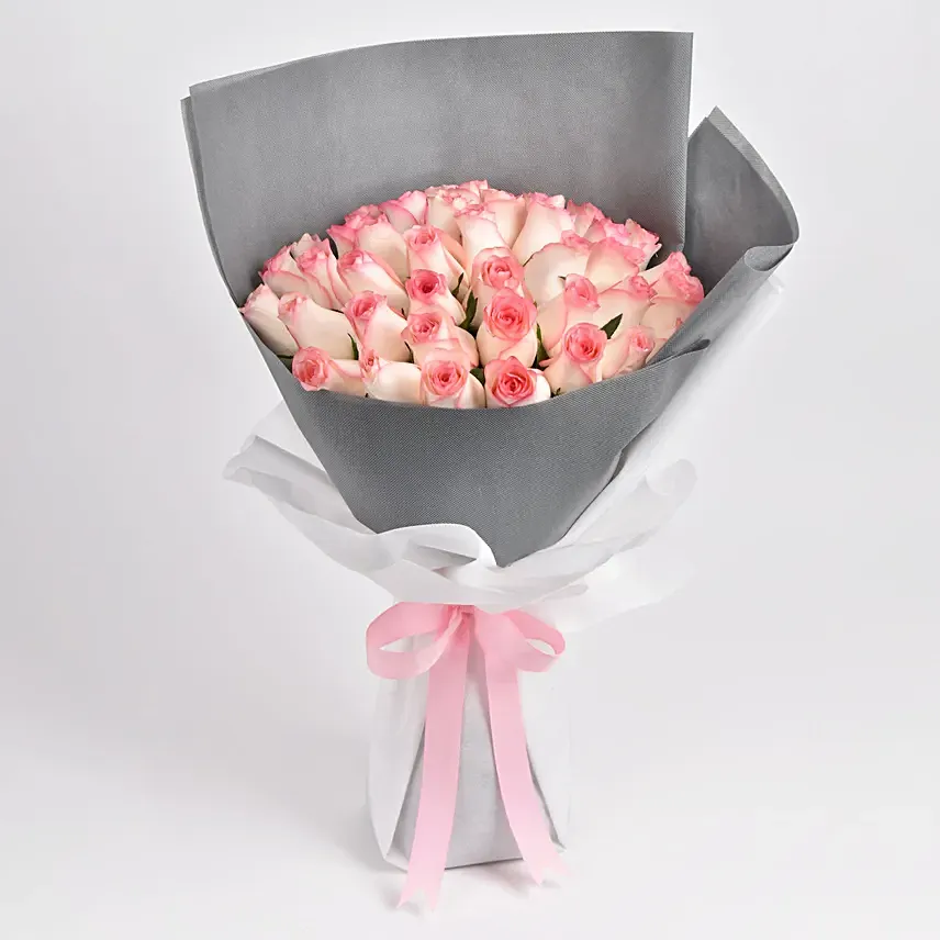 35 Dual Shade Pink Roses Bouquet: Anniversary Gifts