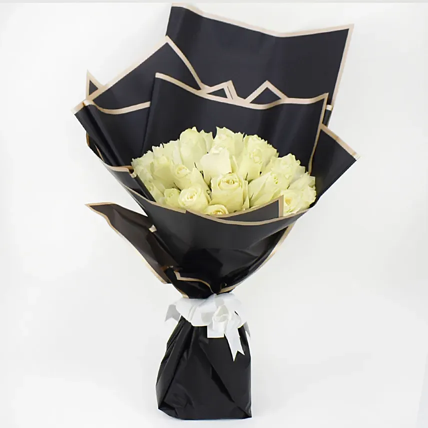 35 White Roses Bouquet: Sorry Flowers