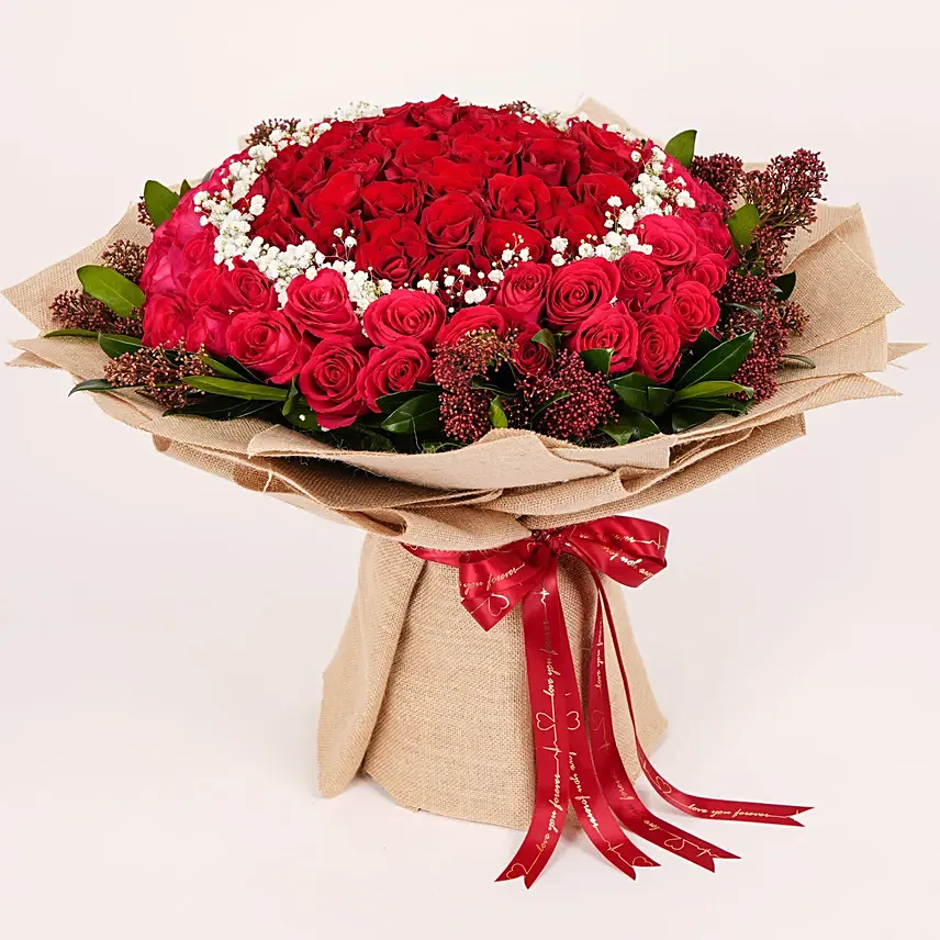 75 Roses and Skimmia Bouquet: Send Valentines Day Flowers to Dubai