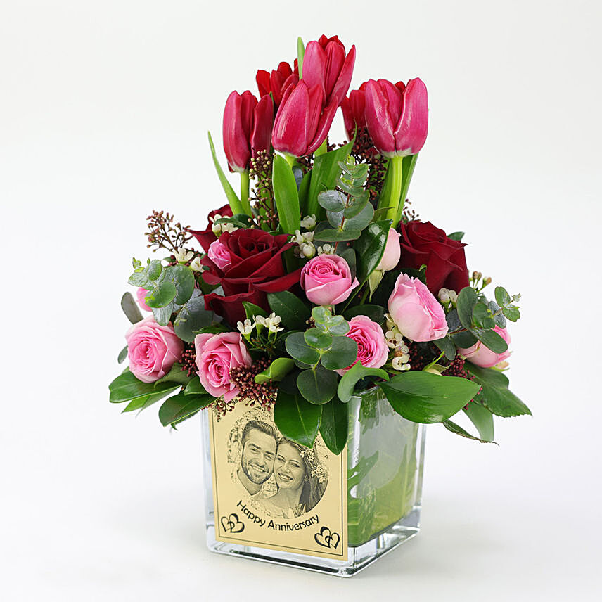 Anniversary Wishes Personalised Vase Flowers: Wedding Anniversary Gifts