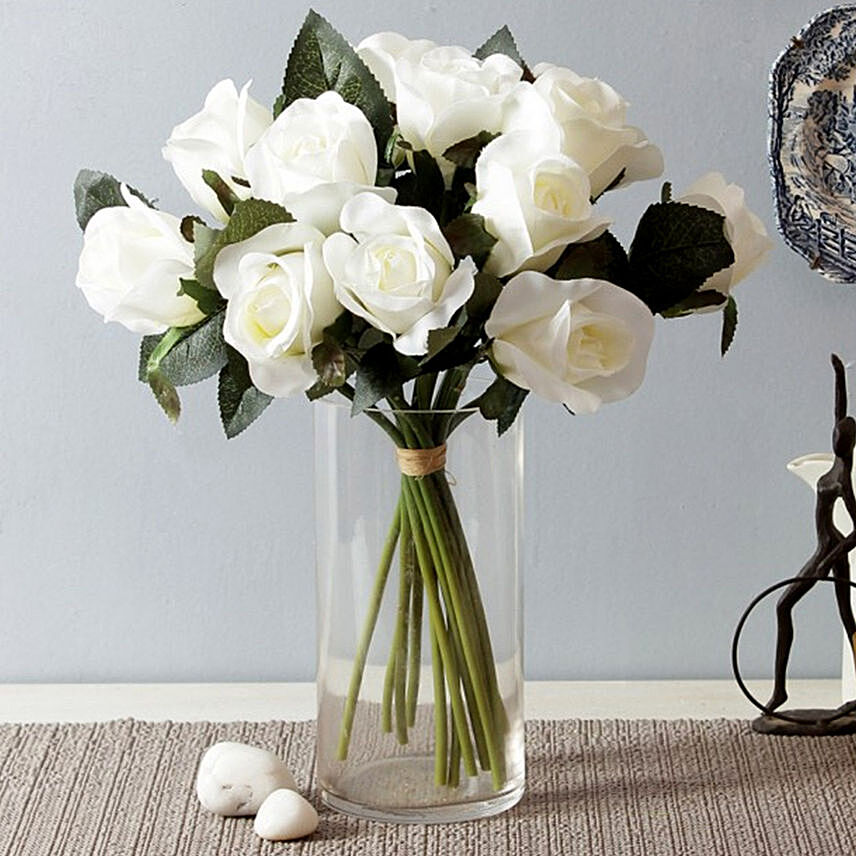 Artificial White Roses Vase: Artificial Flowers 