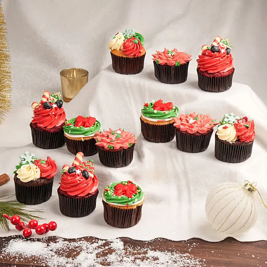 Assorted Cupcakes For Christmas 12 Pcs: Christmas Cupcakes