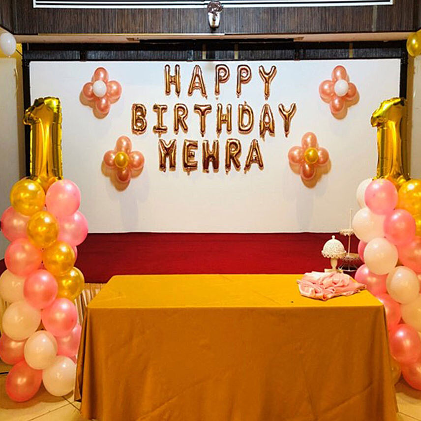 Basic Birthday Package Pink Gold White: Balloon Decoration Dubai