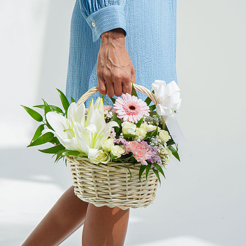 Basket Arrangement Of Gorgeous Flowers: Womens Day Flowers in Sharjah
