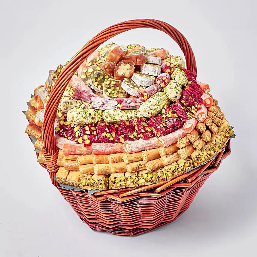 Basket of Mix Baklava and Turkish Delight:  Arabic Sweet Shop