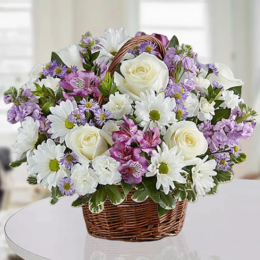 Basket Of Royal Flowers: Chrysanthemum Flowers 