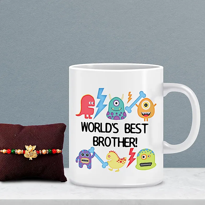 Beautiful Ganesha Rakhi With Best Brother Mug: Rakhi With Mugs 