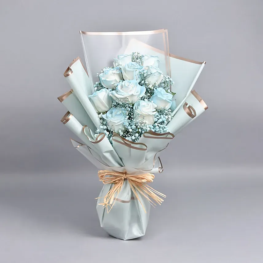 Beauty of Blue and Roses Bouquet: Baby Gifts in Dubai