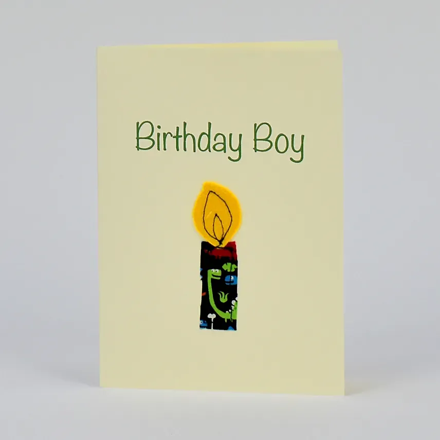 Birthday Boy Candle Handmade Greeting Card: 