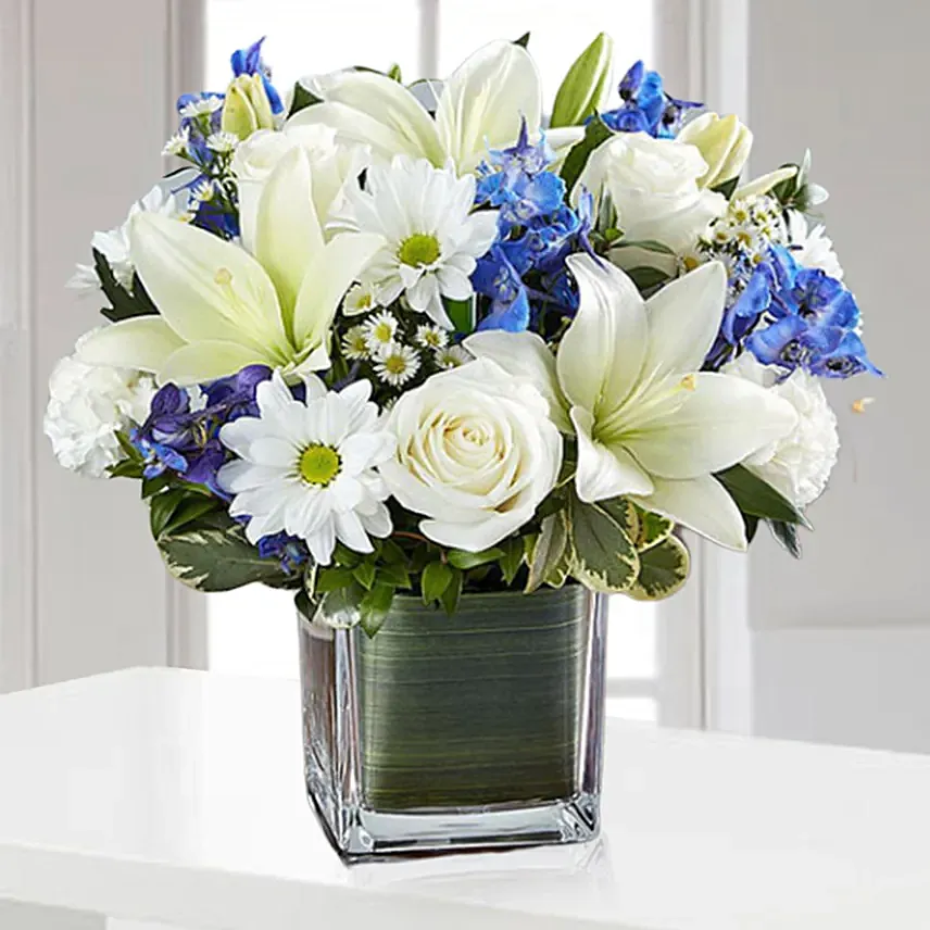 Blue and White Blooms Vase: 