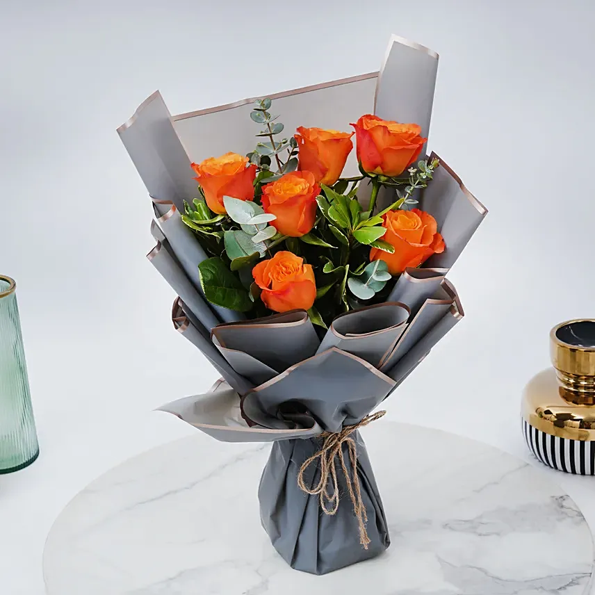 Bouquet Of Orange Roses: Anniversary Flower Bouquets