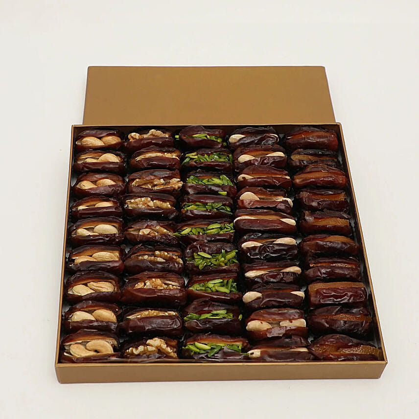 Box of Assorted Khudri Dates with Dry Nuts Fillings Gift by Wafi Gourmet 865g: Premium Dates For Ramadan 