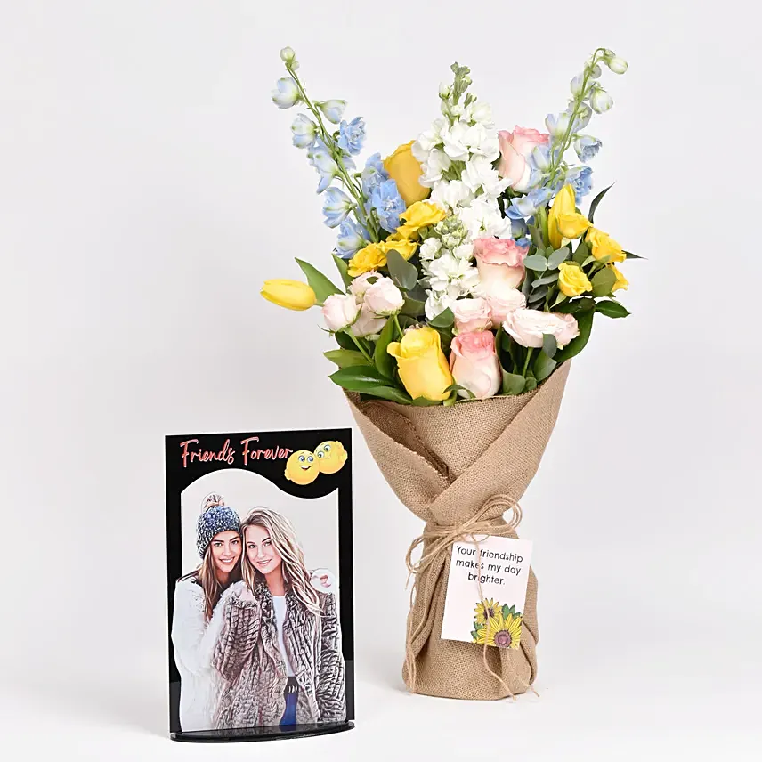 Brighter Days Bouquet and Personalised Caricature: Tulip Flowers Bouquet