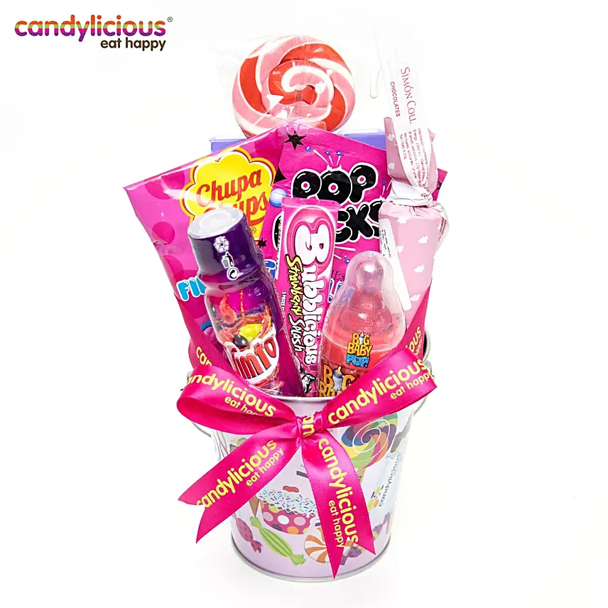 هدايا كانديليشيوس - مجموعة حلوى في سلة معدنية: حلوى لذيذة للأطفال