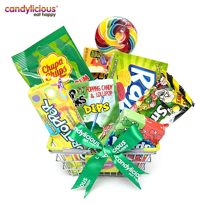 Candylicious Mini Basket Green Gift Pack: Return Gifts