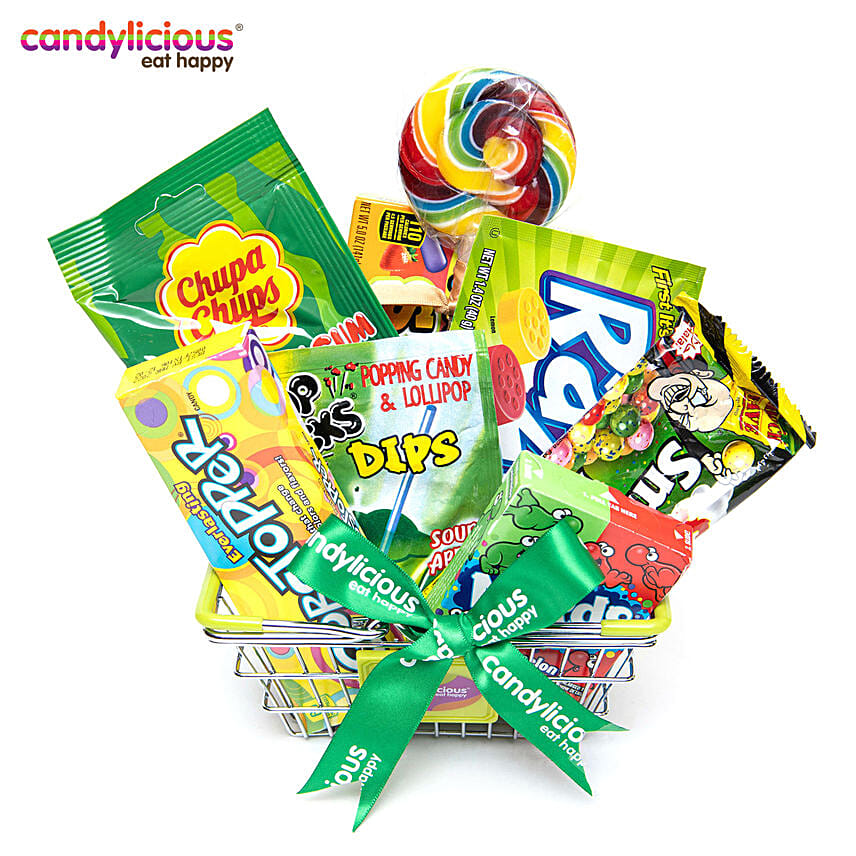 Candylicious Mini Basket Green Gift Pack: Return Gifts