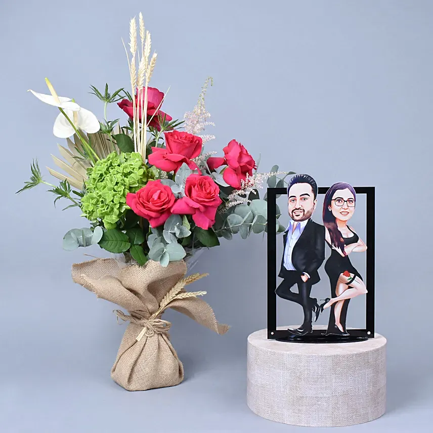 Carricature Fun Frame And Flowers: 