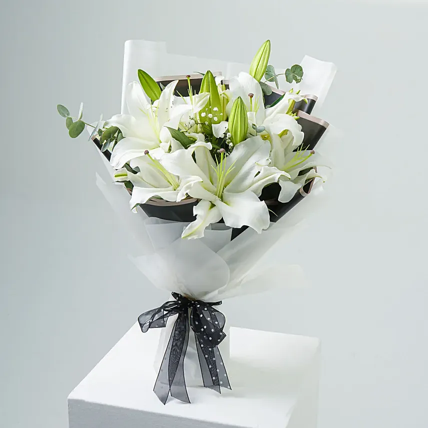 Charming White Lilies Bouquet:  Lilies flowers Bouquet