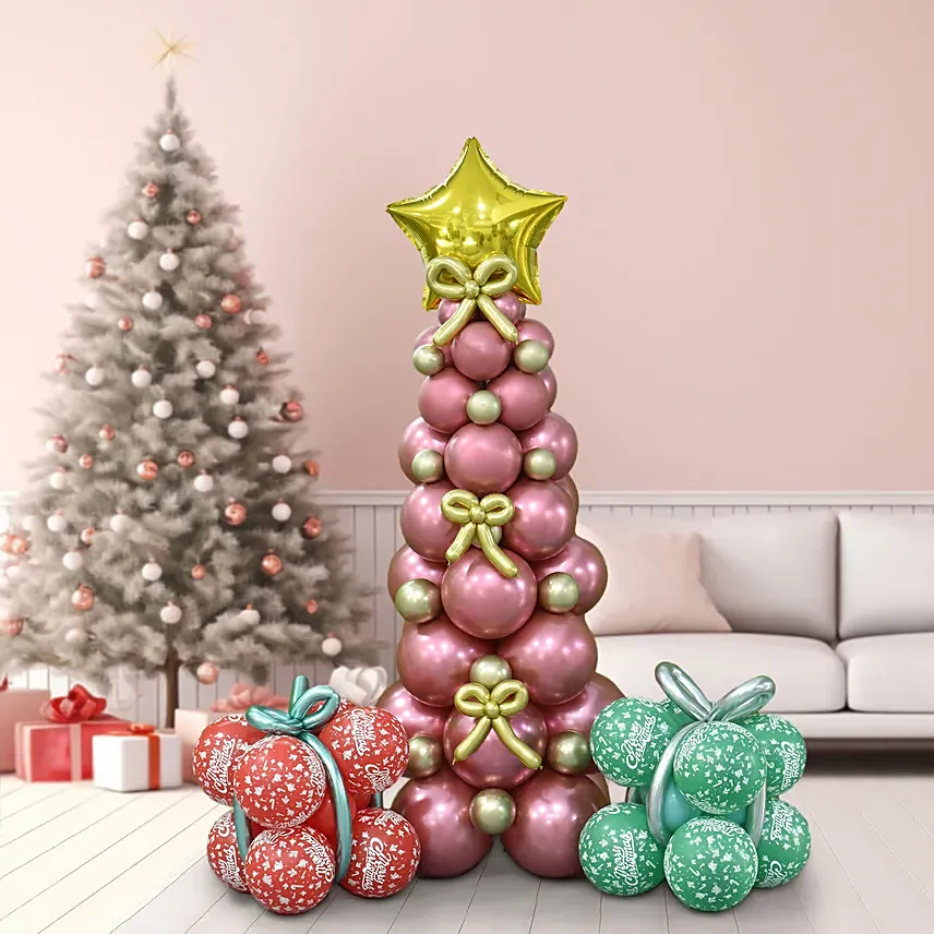 Christmas Balloons Tree And Gift Wrap Arrangement: Helium Balloons Delivery