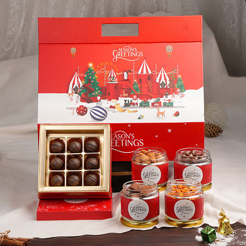 Season's Greetings Chocolates Treat Hut hamper: Gifts for Christmas