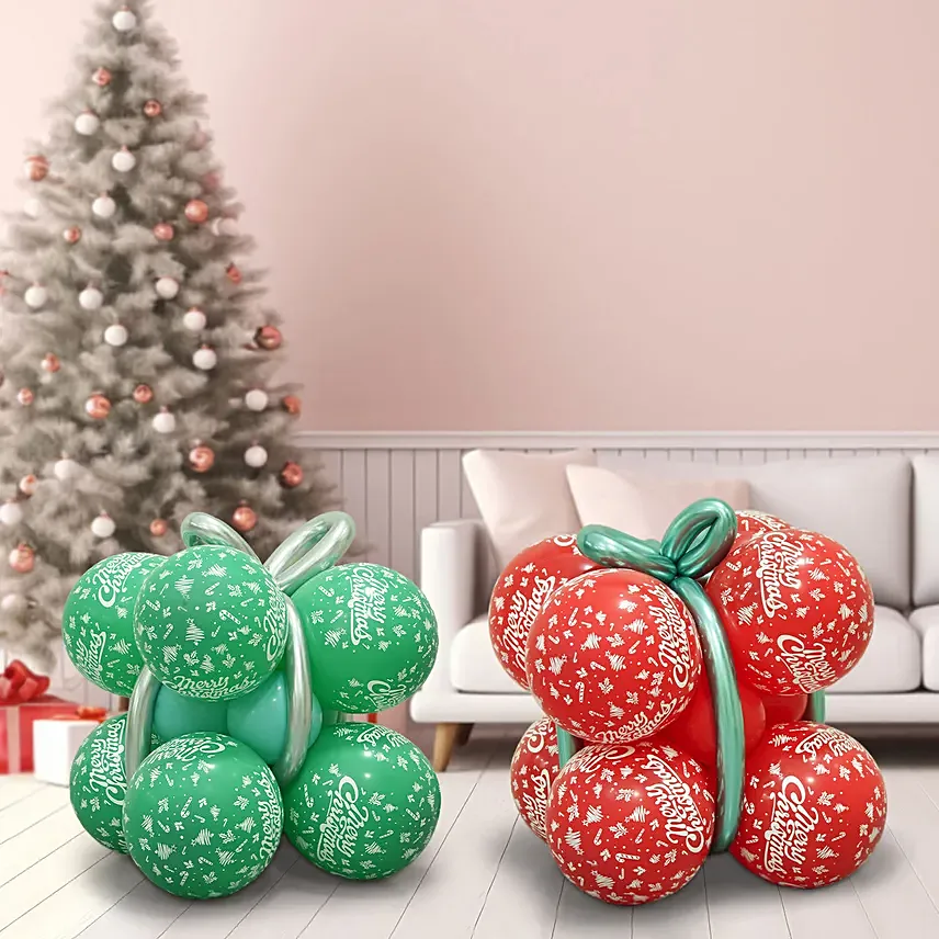 كومبو ستاند  بالونات أحمر وأخضر شكل هدية: بالونات الكريسماس