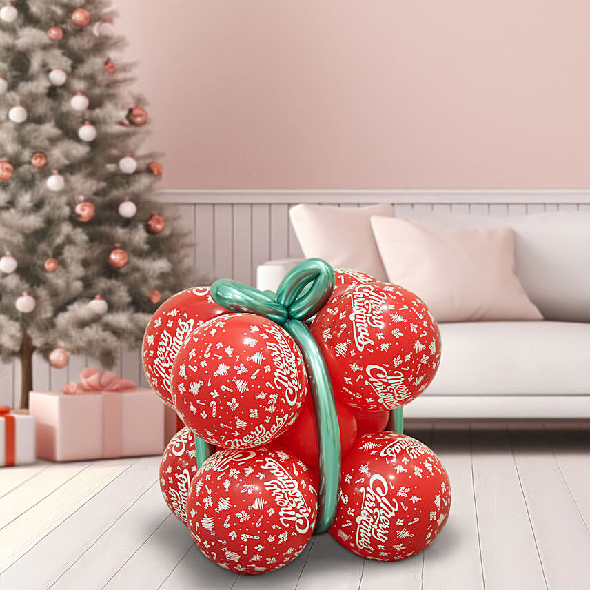 ستاند  بالونات شكل هدية لون أحمر وأخضر: بالونات حفلات