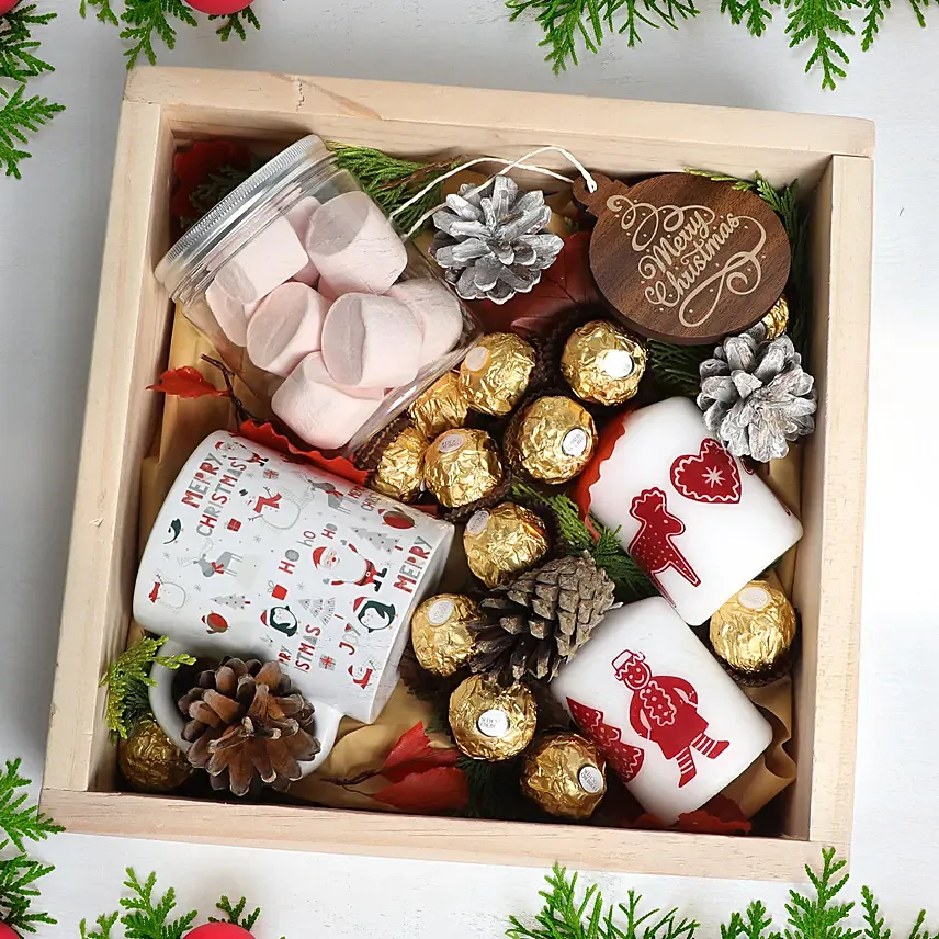 Christmas Wishes in Wooden Tray: Christmas Hampers