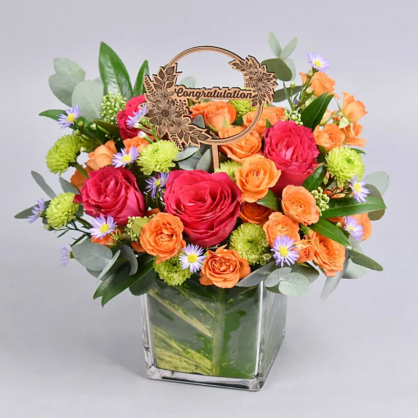 Congratulations Flowers Vase: Orange Roses