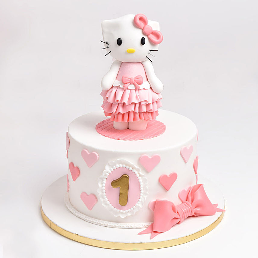 Cute Kitty Cake For Baby Girl: 1 year birthday cake