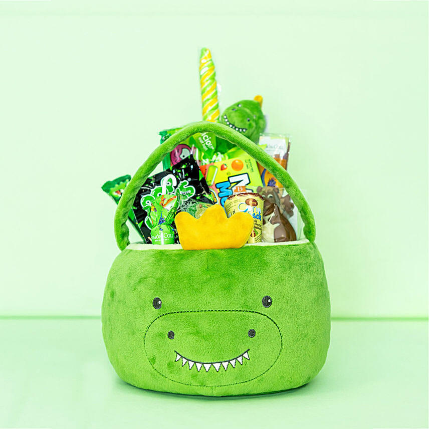 Dino Plush Basket Hamper: Candies in UAE