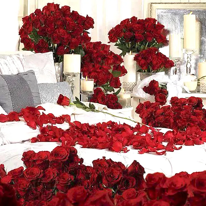 Dreamy 300 Red Roses and Candle Decor: Party Decoration Services