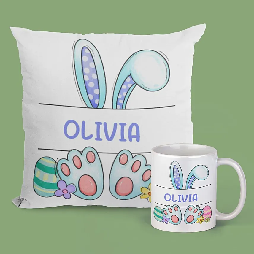 Easter Bunny Personalied Cushion and Mug Combo: Cheerful Orthodox Easter Gifts
