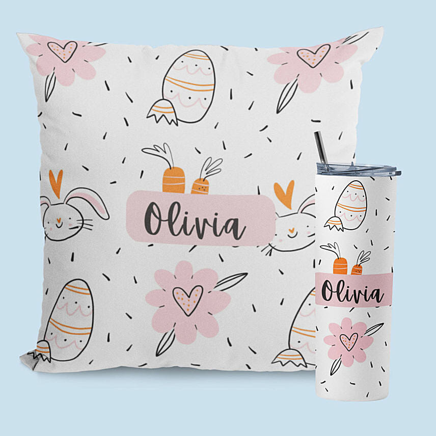 Easter Egg Personalised Tumbler and Cushion: Easter Gifts