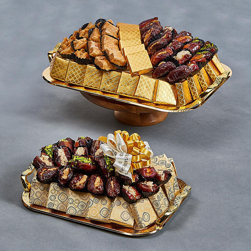 Set of Two Dates and Chocolates Platters: Premium Stuffed & Chocolates Dates