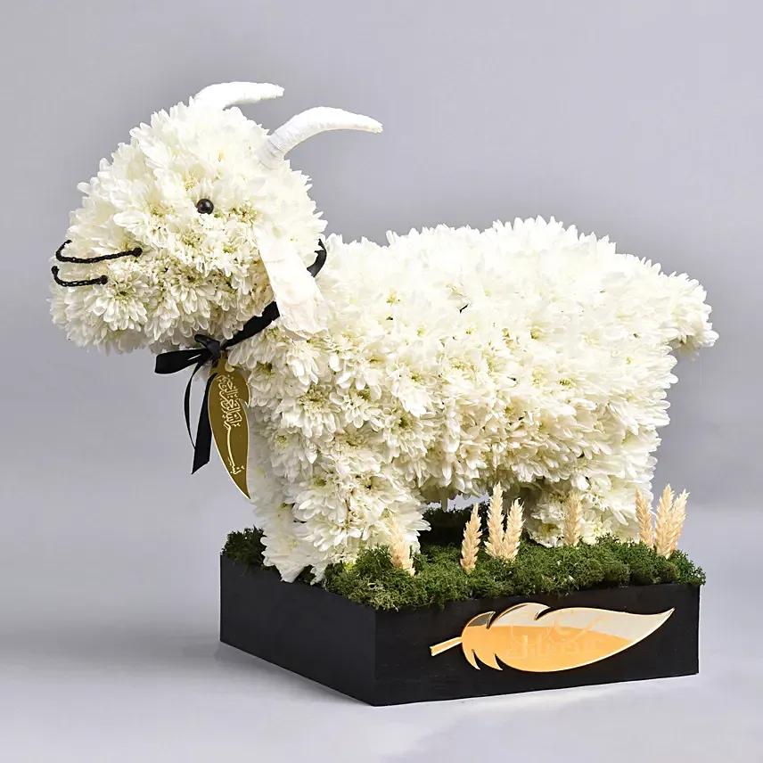Eid Al Adha Wishes Floral Sheep: White Flowers Bouquet