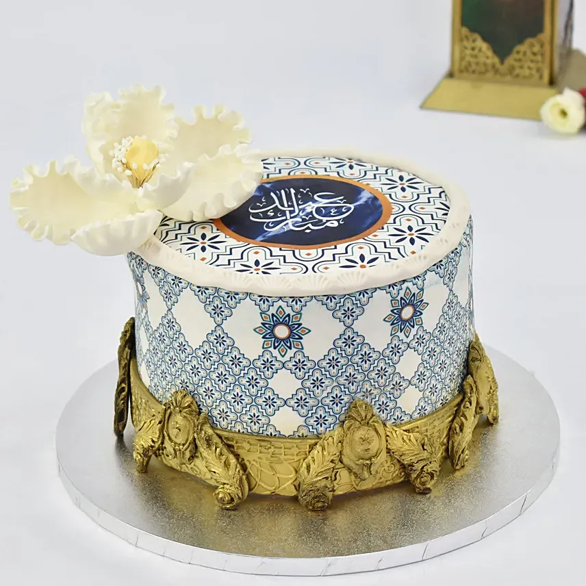 كيكة بدون بيض بتصميم إسلامي أزرق جميل لعيد الأضحى: هدايا عيد الأضحى