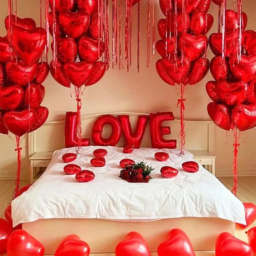 Love Magic Moments Balloons Décor with Roses Bouquet: Promise Day Gift Idea 