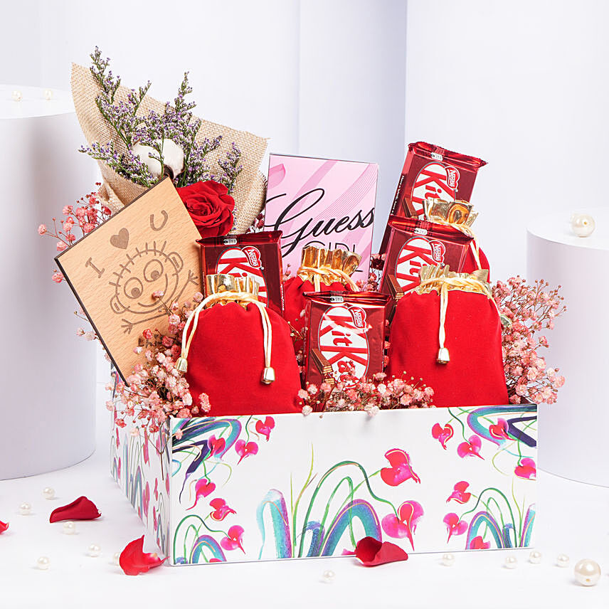 Treats Perfume and Flower Valentine Hamper: Valentines Day Gift Hampers
