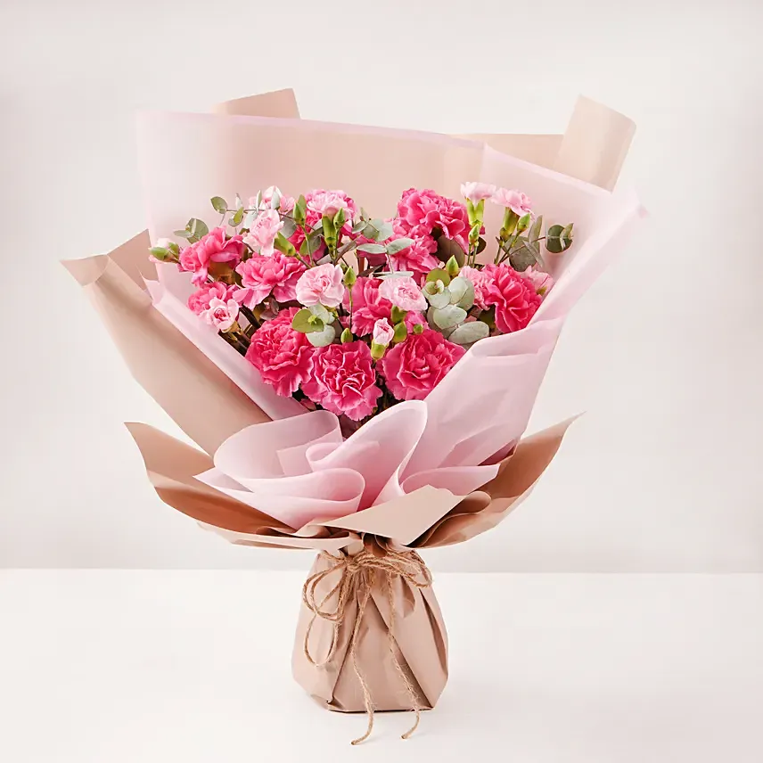 Birthday Wishes Carnations Bouquet: Pink Flower Bouquets