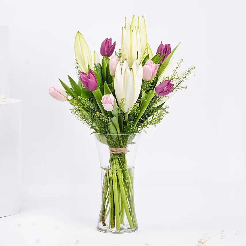 Medley Of Lilies and Tulips:  Lilies flowers Bouquet