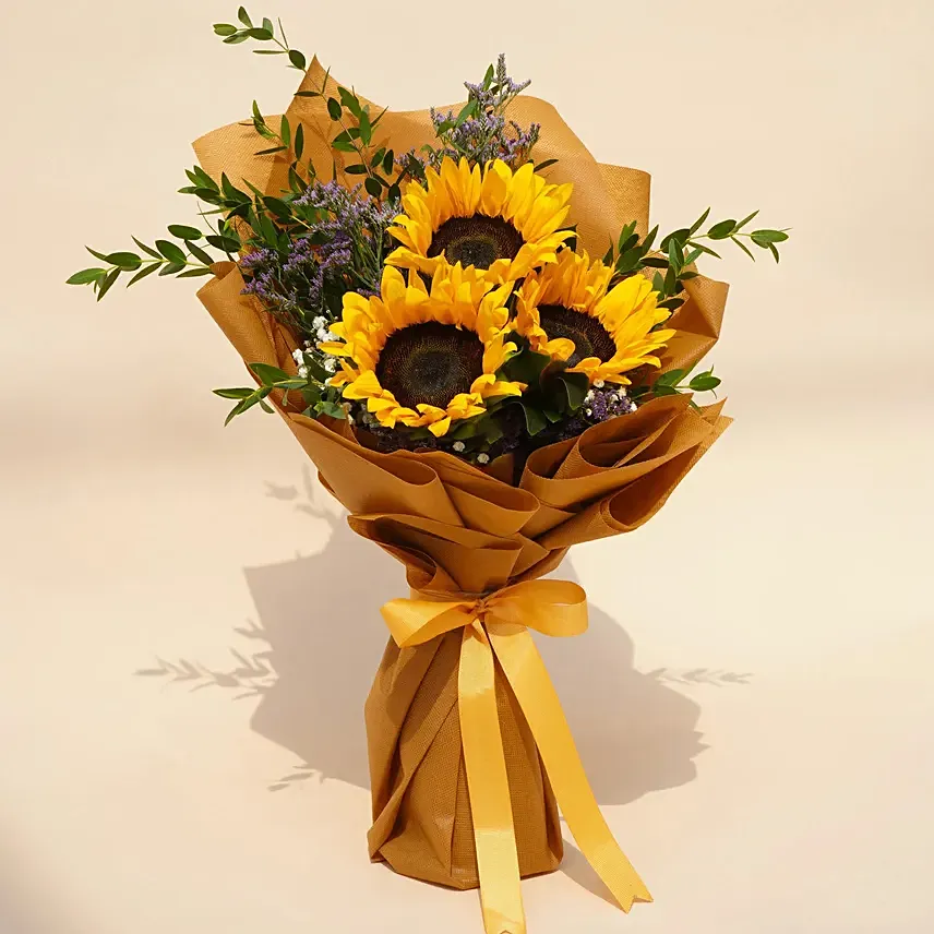 Mesmerising Sunflowers Beautifully Tied Bouquet:  Sunflower Bouquets