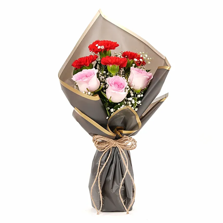 Pink Roses and Carnation Bouquet: 