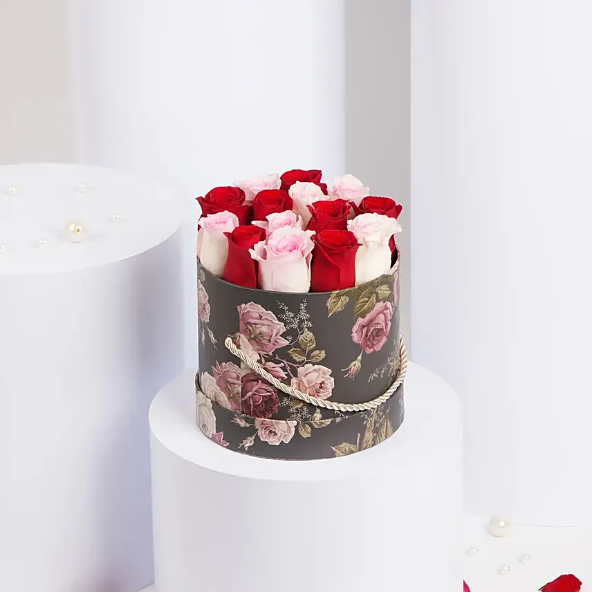 7 Red 7 Pink Roses In Printed Box: Birthday Flower Arrangements
